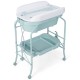 Folding baby changing table with bathtub in blue, featuring a waterproof top pad and storage basket, ideal for diaper.