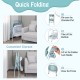 Folding baby changing table with bathtub in blue, featuring 4 wheels and storage for easy diaper changes and bathing.