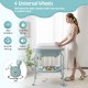 Folding baby changing table with bathtub, blue, featuring 4 universal wheels for easy mobility and storage.