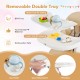 Removable double tray of the 4-in-1 foldable baby high chair, featuring BPA-free food grade PP material for easy.