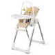 4-in-1 foldable baby high chair in yellow with adjustable heights, reclining angles, and a removable toy bar for fun.