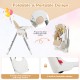 Foldable baby high chair in yellow with removable tray, 7 heights, and lockable wheels for easy transport and storage.