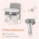 Portable baby booster seat in gray with double tray, designed for ages 6-36 months, ideal for travel and dining.