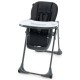 Convertible black baby high chair with adjustable seat heights, removable tray, and 5-point safety harness for toddlers.