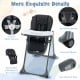 Convertible black baby high chair with adjustable heights, removable PU cushion, and smooth wheels for easy movement.