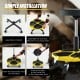 Pneumatic rolling mechanic stool with padded seat, yellow tool tray, and 4 universal casters for easy mobility.