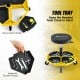 Pneumatic rolling mechanic stool with padded seat, yellow tool tray, and removable chassis for easy tool access.