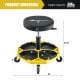 Pneumatic rolling mechanic stool with padded seat, yellow, adjustable height 16-22 inches, 330 lbs capacity, tool tray.