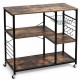Rolling industrial kitchen baker’s storage shelf with 3-tier shelves, mesh basket, and S-shaped hooks for versatile.