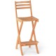 Acacia wood bar height chair with sturdy X-shaped legs, designed for ergonomic comfort and easy outdoor portability.
