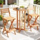 Set of 2 acacia wood bar height chairs with backrest and footrest, perfect for outdoor backyard seating.