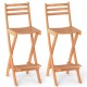 Acacia wood bar height chair with footrest, showcasing a curved seat and slatted design for outdoor comfort and style.