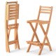 Acacia wood bar height chair set with backrest and footrest, featuring a folding design for easy storage and.