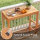 Natural acacia wood outdoor bar table showcasing slatted design and built-in footrest, perfect for outdoor relaxation.