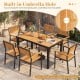 Acacia wood outdoor dining table with 1.97" umbrella hole, seating 6, perfect for patio or garden use.