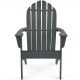 Gray acacia wood Adirondack chair with ergonomic design and wide armrests, perfect for outdoor patio relaxation.