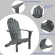 Gray acacia wood Adirondack chair featuring a cozy contoured seat and wide armrest, perfect for outdoor relaxation.