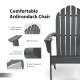 Gray acacia wood Adirondack chair featuring a high backrest, wide armrests, and ergonomic design for outdoor comfort.