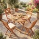 Octagonal acacia wood outdoor folding dining table for 4 with slatted tabletop, perfect for patios and gardens.