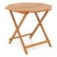 Octagonal acacia wood outdoor folding dining table for 4 with slatted tabletop, ideal for patios and gardens.