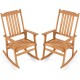 Oversized acacia wood rocking chairs with high back and armrests, perfect for outdoor relaxation on porches or decks.