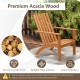 Acacia wood patio Adirondack chair with ergonomic backrest, natural finish, ideal for porch or backyard relaxation.
