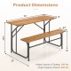 Acacia wood patio table bench for 2, featuring a solid wood top and reinforced metal frame, ideal for outdoor use.
