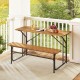 Acacia wood patio table bench for 2 with solid wood top and reinforced metal frame, perfect for outdoor relaxation.
