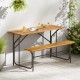 Acacia wood patio table and bench for 2 people, featuring a solid wood top and reinforced metal frame, perfect for.