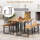 Acacia wood patio table bench set with heavy-duty metal frame, ideal for outdoor relaxation in backyard or garden.