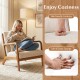 Accent chair with skin-friendly corduroy upholstery and lumbar pillow, offering ergonomic support for cozy lounging.