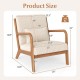Beige accent chair with corduroy upholstery, lumbar pillow, and solid wood frame, ideal for living rooms and home.