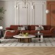 L-shaped sectional sofa with accent chair and round side table, featuring faux marble surface and USB ports for modern.