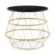 Round side table with faux marble top and gold metal frame, featuring hidden storage for modern living room use.