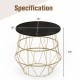 Round side table with faux marble top and gold metal frame, featuring removable top for hidden storage, 16" diameter.