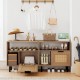 Accent side end table with storage shelf and cabinet, featuring a natural PE rattan surface and robust metal legs for.