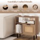 Accent side end table with natural finish, featuring a woven PE rattan cabinet and metal legs for small space storage.