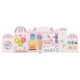 Wooden pink activity wall busy board with xylophone, clock, and abacus for toddlers' sensory play and learning.