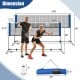 Adjustable 10-foot badminton net stand with portable carry bag, suitable for multiple sports, shown with dimensions.
