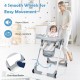 Baby folding high chair in gray with adjustable height, smooth wheels, and one-step brake for easy movement and safety.