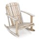 Adirondack rocking chair in natural acacia wood with slatted seat and high fanned back for outdoor relaxation.