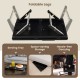 Adjustable bamboo laptop desk with foldable legs, tilting top, and storage drawer for versatile use in any room.