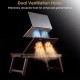 Adjustable bamboo laptop desk features dual ventilation holes and tilting top for enhanced performance and comfort.