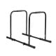 Adjustable dip bar station in black, featuring a heavy-duty frame and customizable height and width settings for.