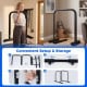 Adjustable dip bar station in black with foam-padded handles, suitable for home gym exercises and compact storage.
