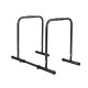 Adjustable dip bar station in black with 660 lbs capacity, featuring foam-padded handles and customizable width.