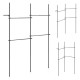 Adjustable floor-to-ceiling clothes rack in black with four hanging rods, ideal for closets and versatile installations.