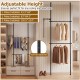 Adjustable floor-to-ceiling clothes rack in black with two hanging rods, suitable for closets and easy indoor drying.