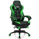 Adjustable gaming chair in green with footrest, ergonomic design, and 360-degree swivel for home office comfort.
