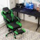 Adjustable gaming chair in green with footrest, ergonomic design, and 360-degree swivel for home office use.